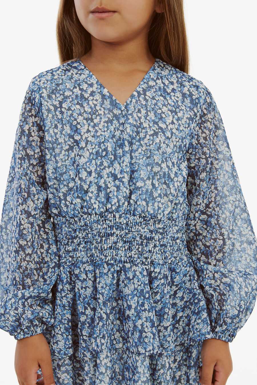 BELLA FLORAL SHIRRED DRESS in colour Blue Floral