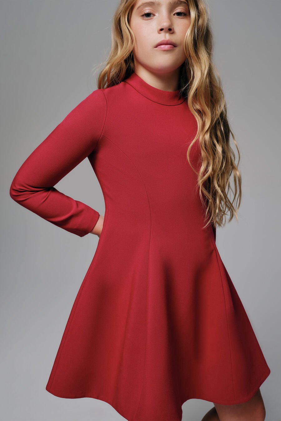 ZOE LONG SLEEVE MINI DRESS in colour Burgundy