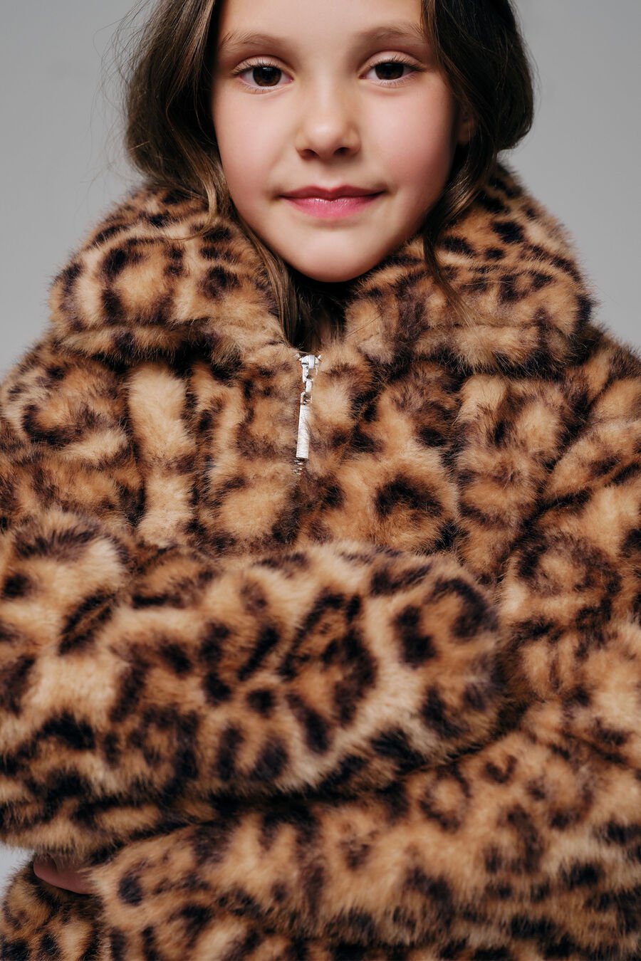 Girls Sylvie Leopard Faux Fur Jacket