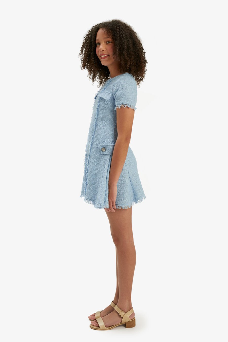 SUTTON BOUCLE DRESS in colour ICING BLUE