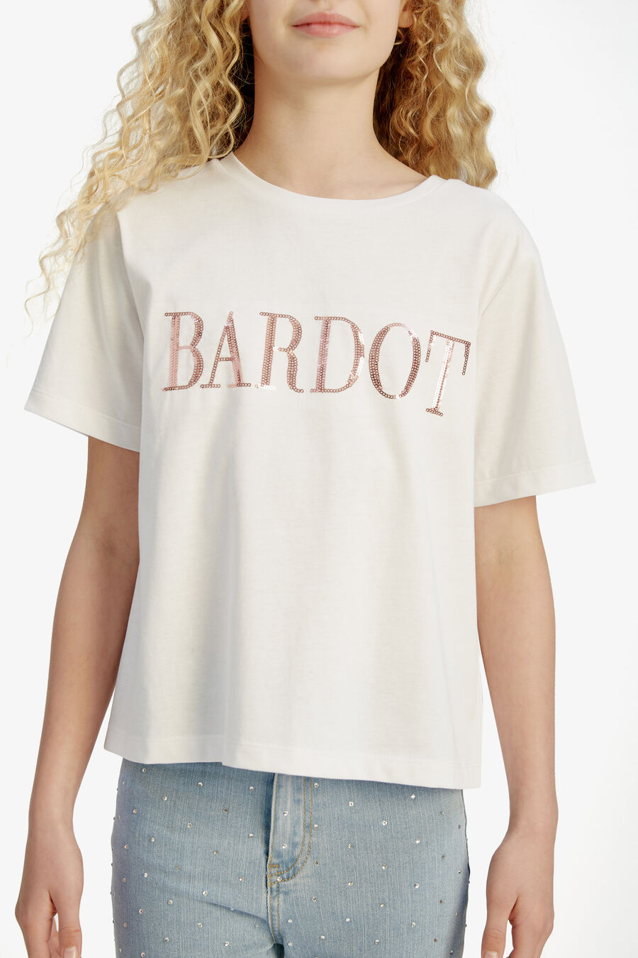 BARDOT SEQUIN TEE in colour PINK