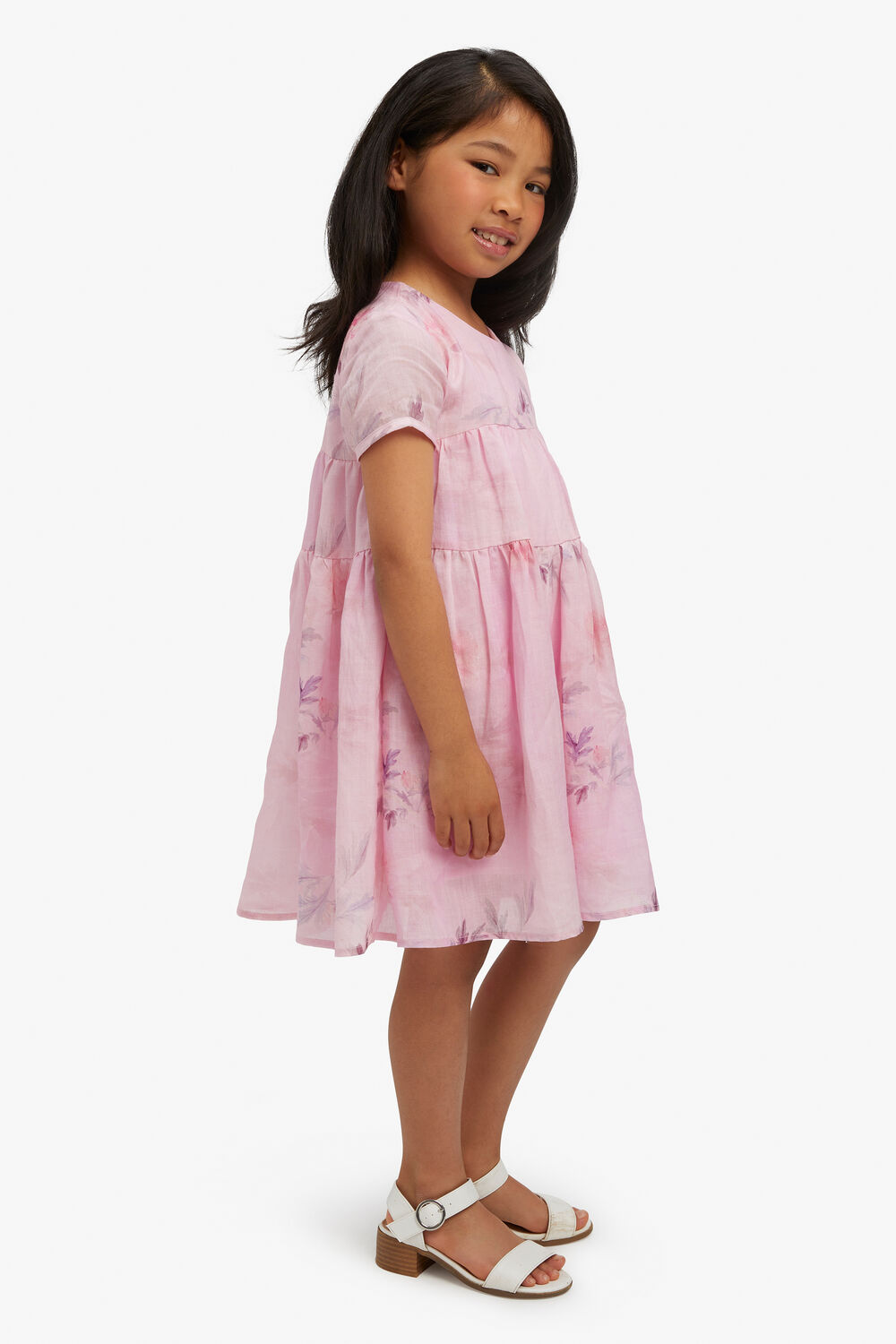 GIRLS ella floral tiered dress in colour PEACH WHIP