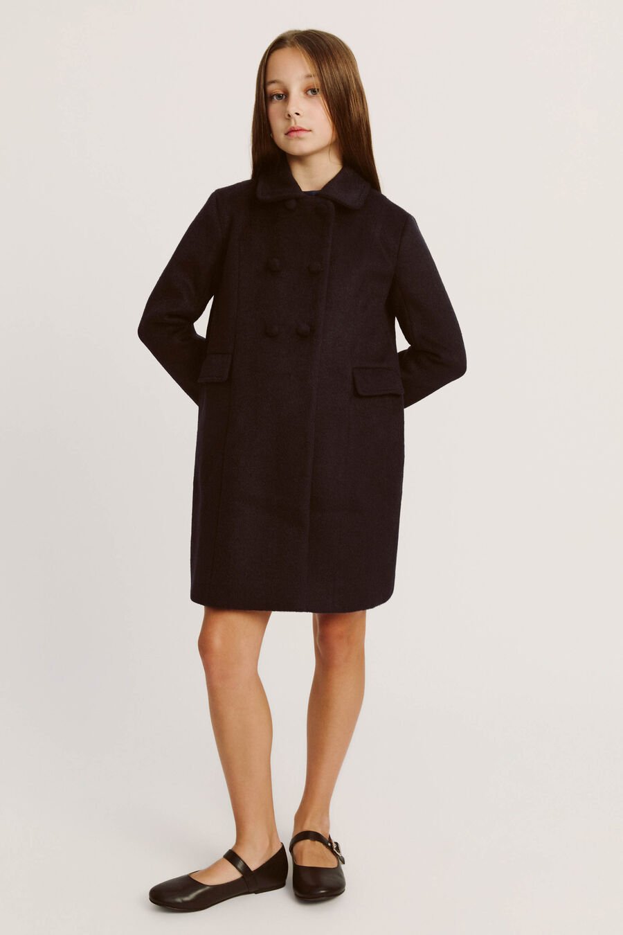 LEAH WOOL COAT in colour NAVY