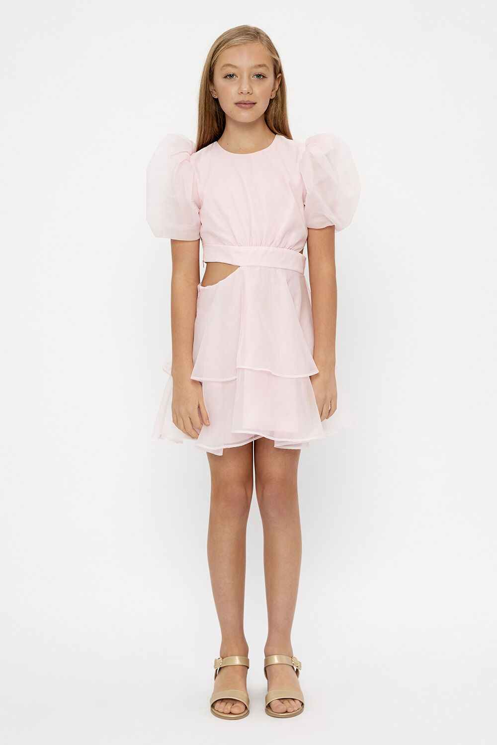 MAIA ORGANZA MINI DRESS in colour CHALK PINK