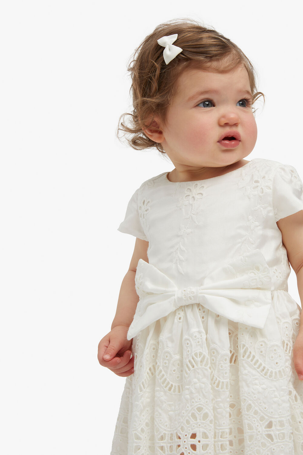 BABY GIRL CHARLOTTE MINI BOW DRESS in colour CLOUD DANCER