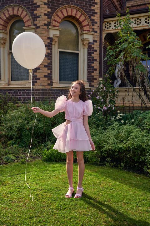 MAIA ORGANZA MINI DRESS in colour CHALK PINK