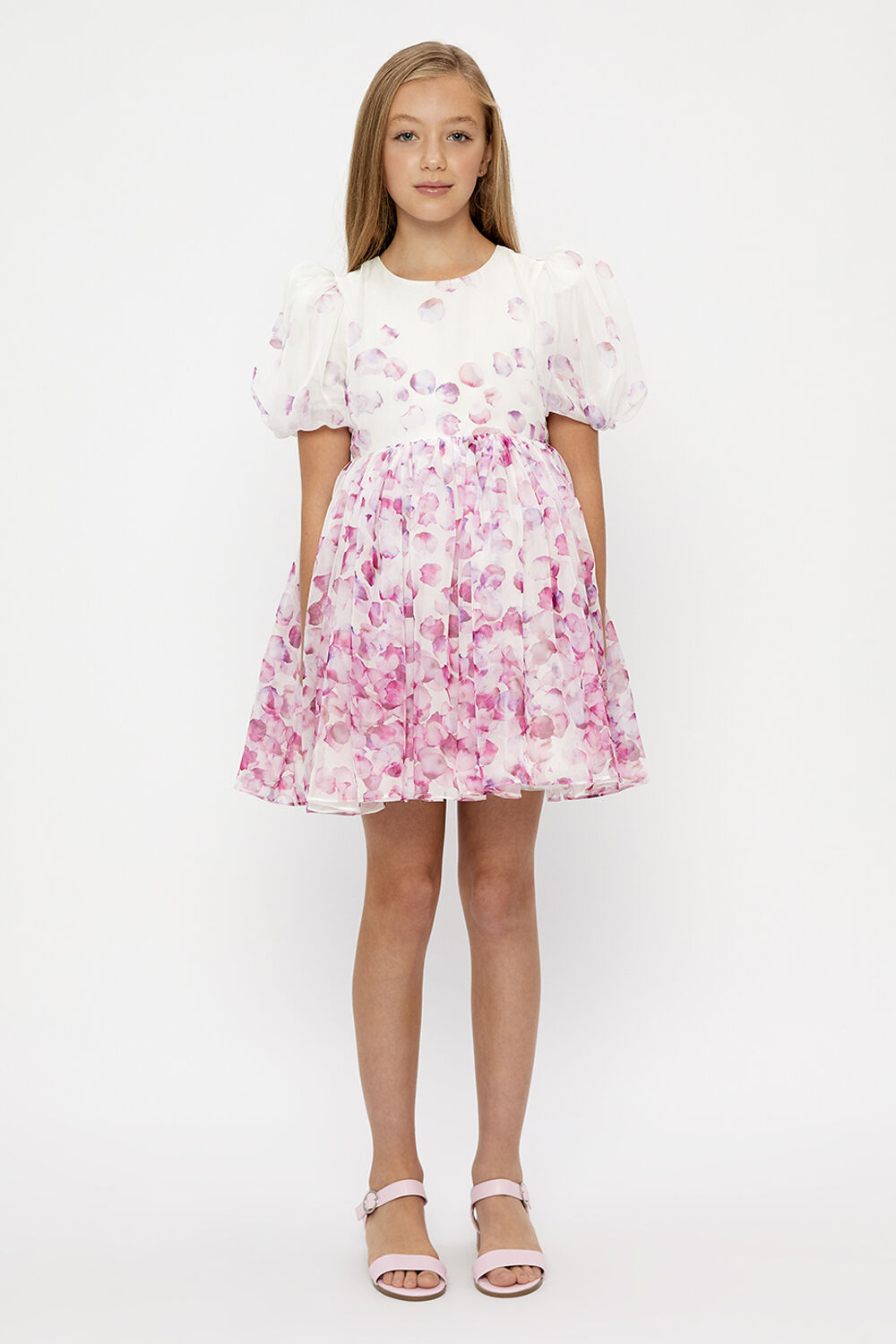 GIRLS HALEY PUFF MINI DRESS in colour PINK CARNATION