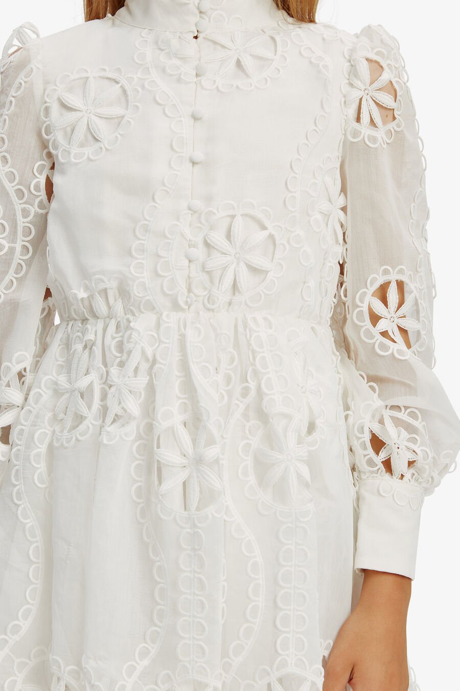 FIRA FLORAL BRODERIE DRESS in colour ORCHIDWHT