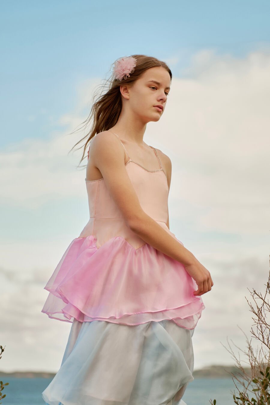 LORETA ORGANZA MIDI DRESS in colour Peach