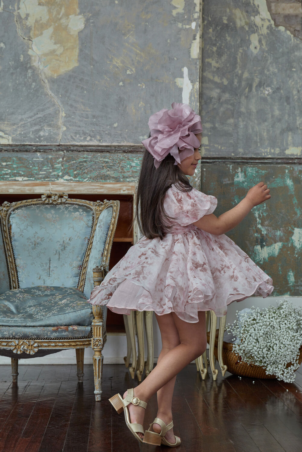 GIRLS PENNY ORGANZA MINI DRESS in colour CAVIAR