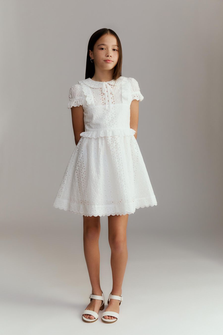 AVA EMBROIDERED DRESS in colour White