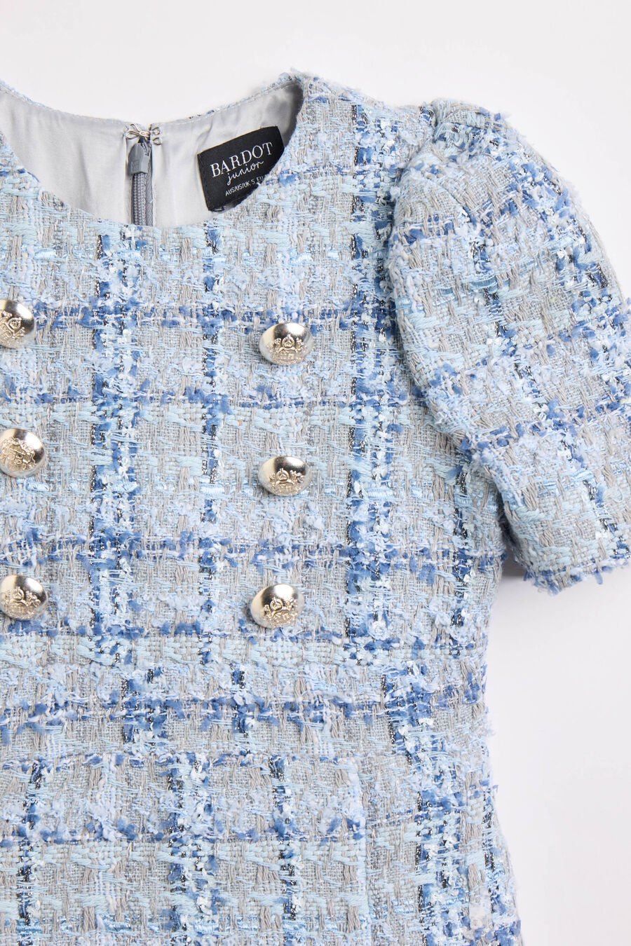 INES BOUCLE DRESS in colour Blue