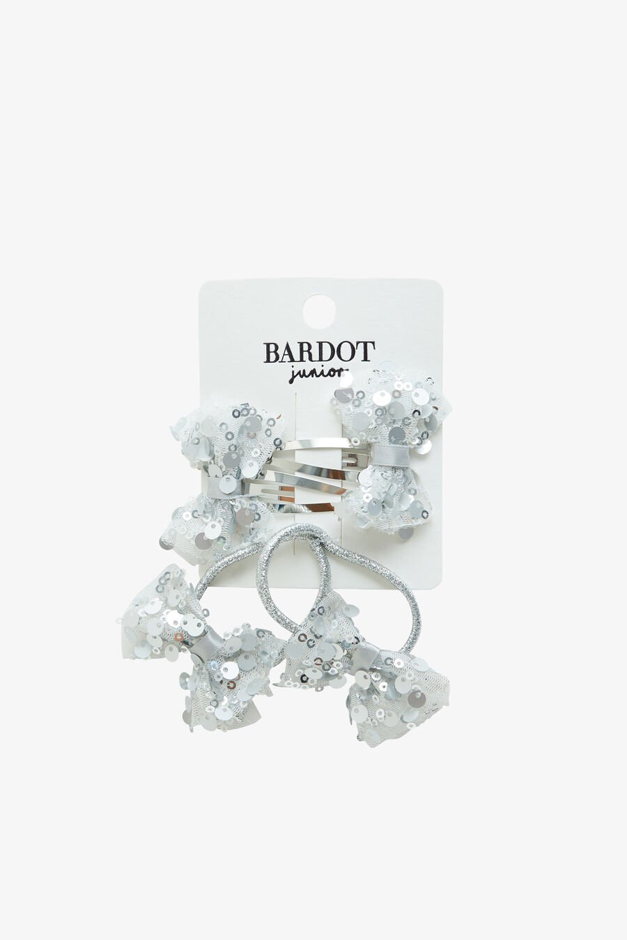 BOW CLIP AND HAIR TIE SET in colour SILVER