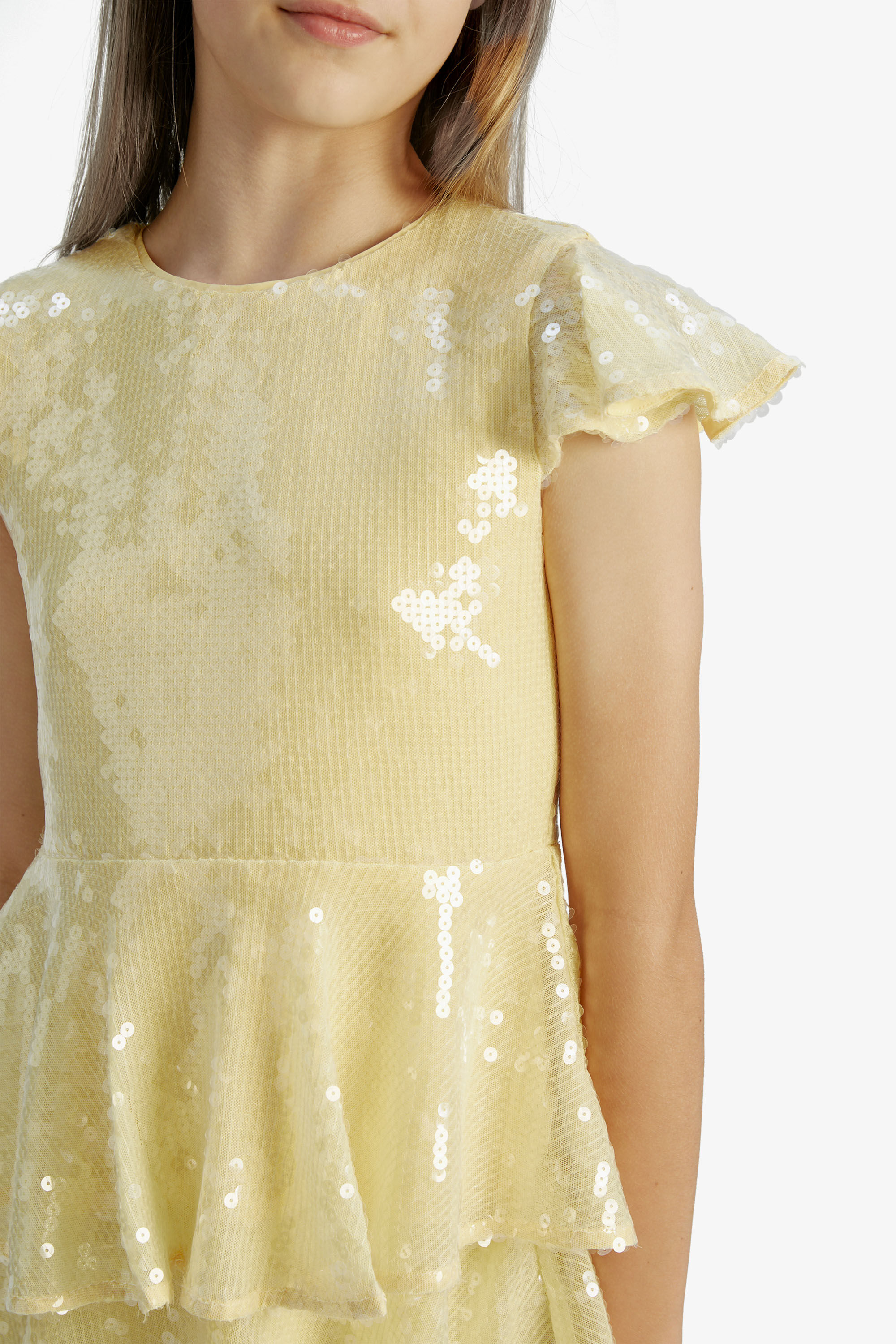 Girls Mindie Sequin Dress In Canary Yellow | Bardot Junior