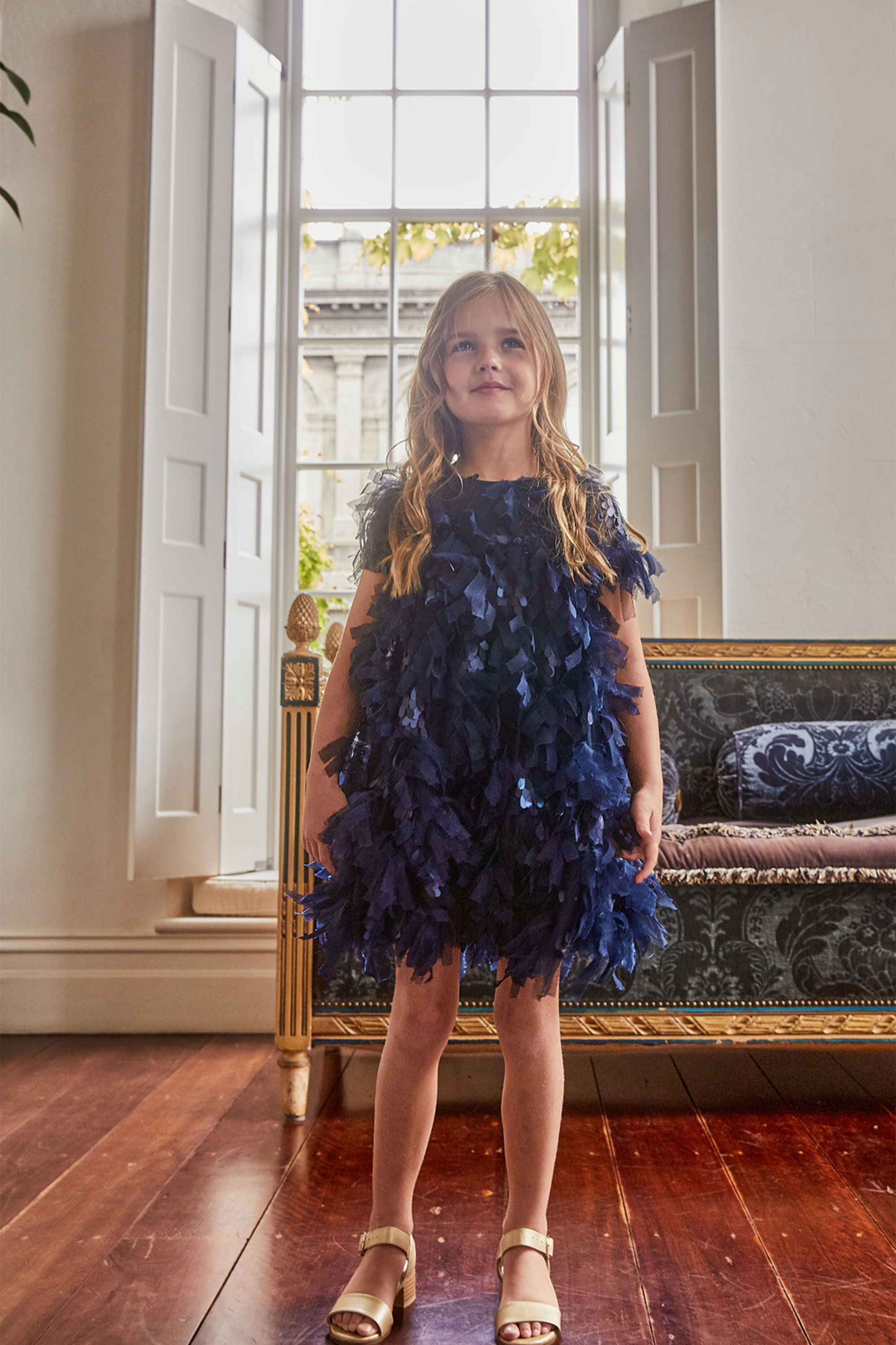 Girls Mallory Tiered Dress In Navy Bardot Junior