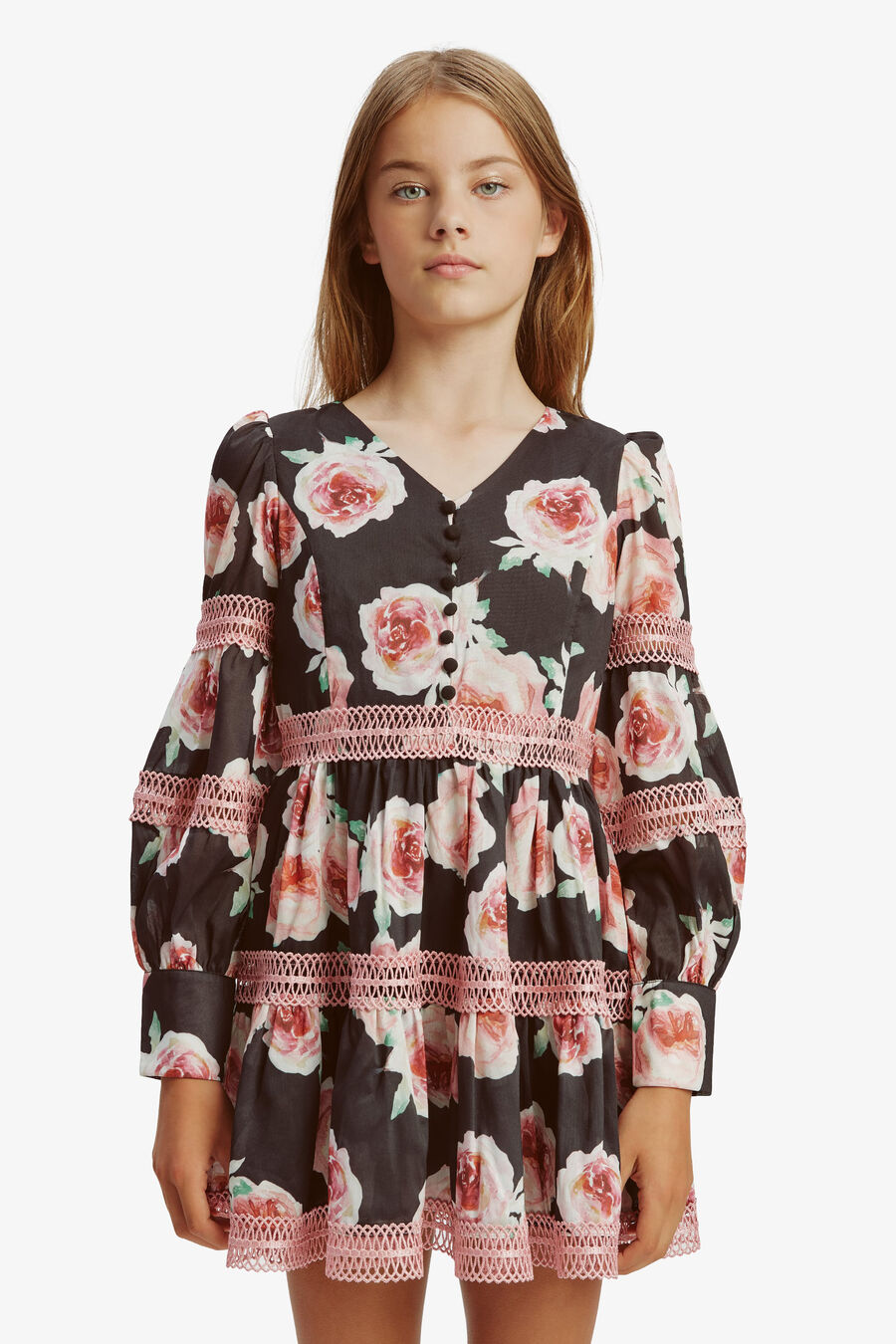 VENICE FLORAL MINI DRESS in colour BLACK FL
