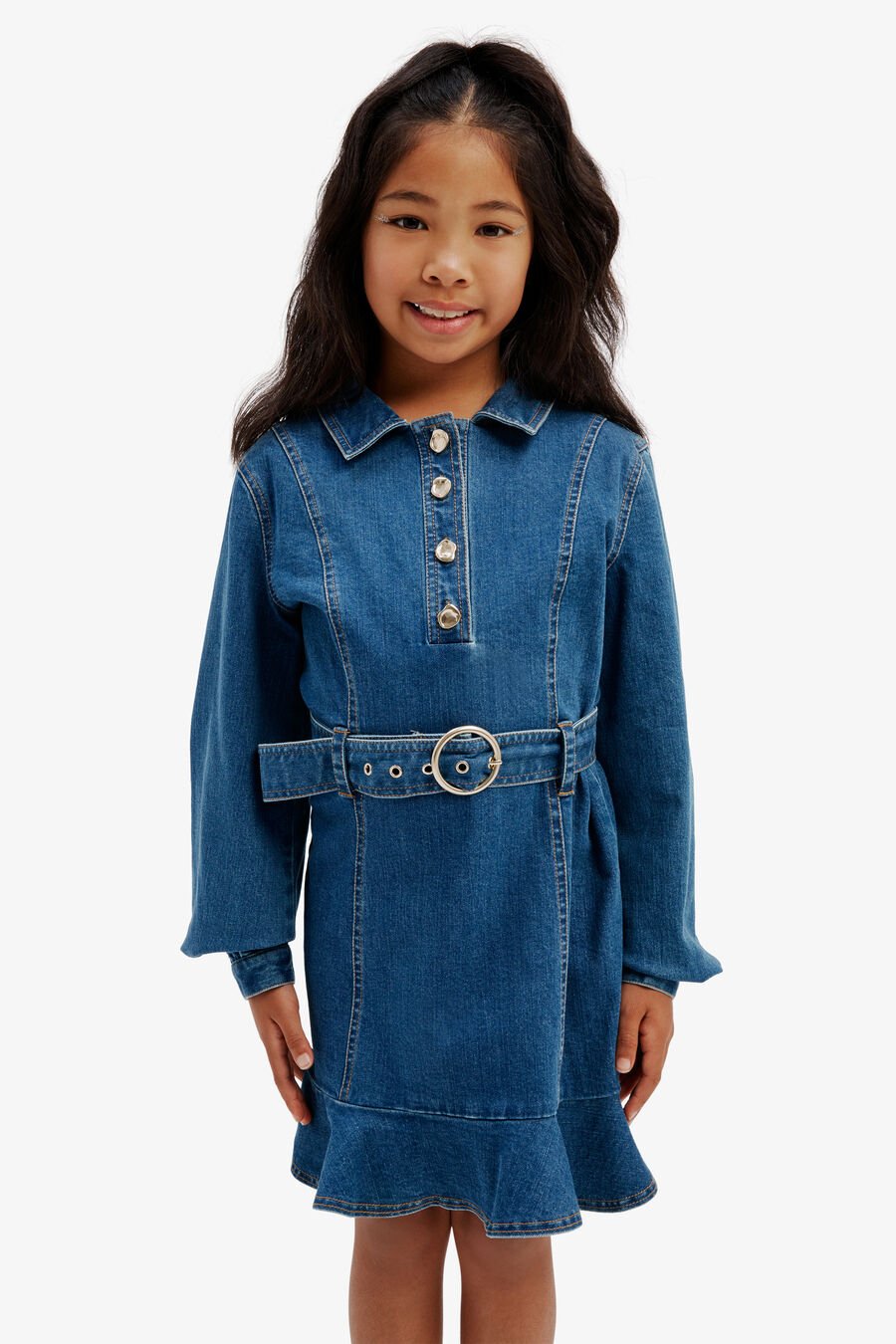 NAIDA DENIM FRILL DRESS in colour VINTAGE