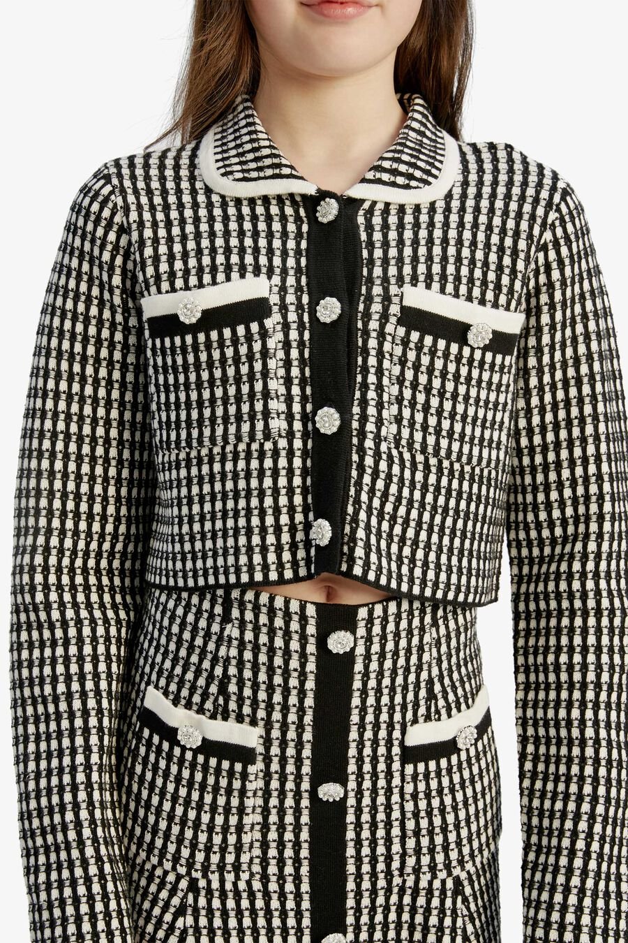 GINGHAM KNIT JACKET in colour Black/White