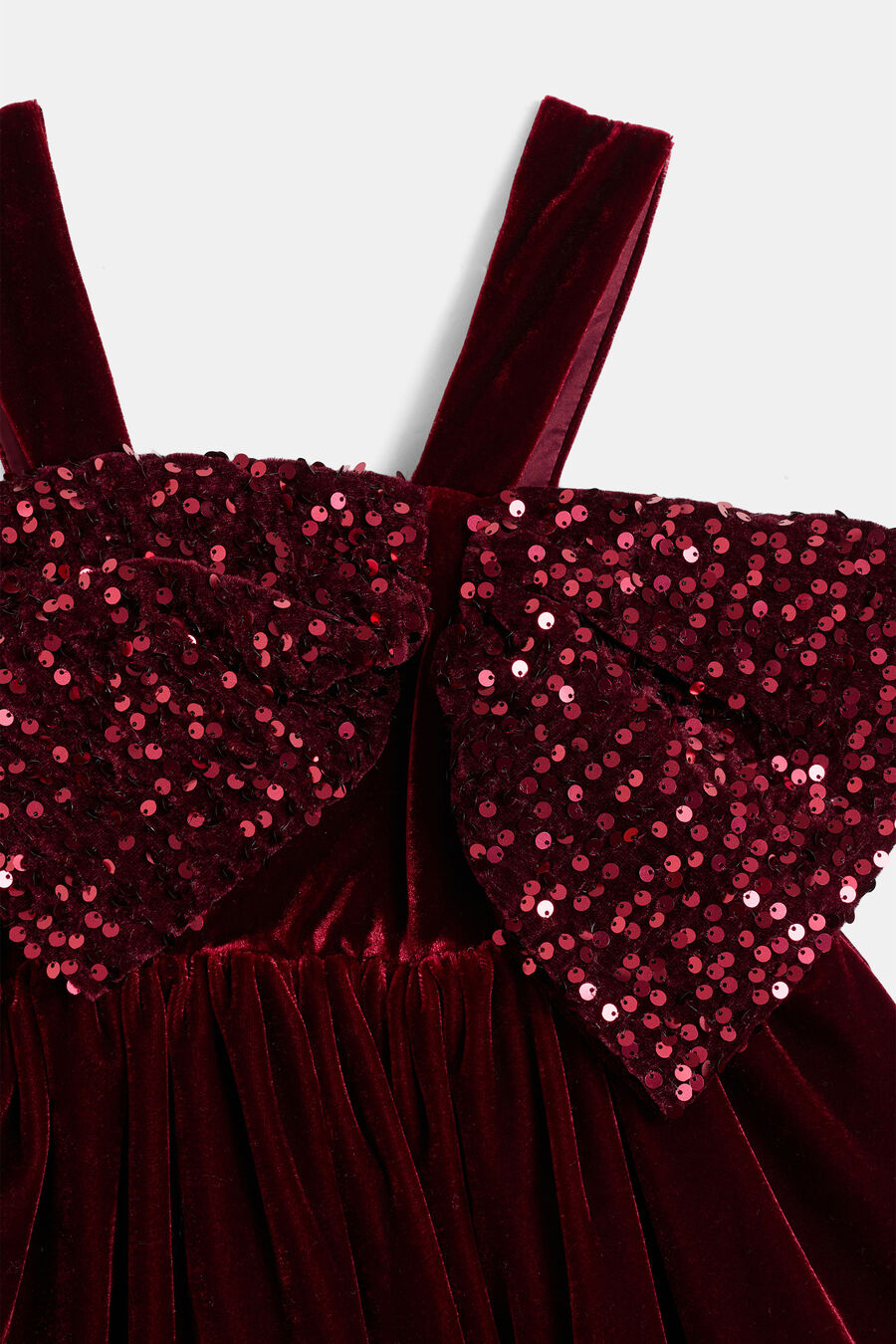 KIRRILY VELOUR BOW DRESS in colour Burgundy