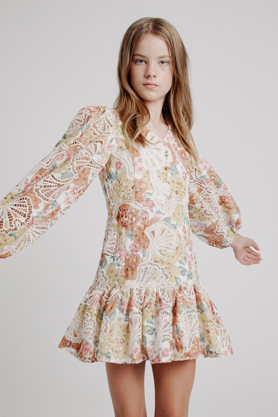 PERDITA BRODERIE DRESS in colour VINTAGE FL