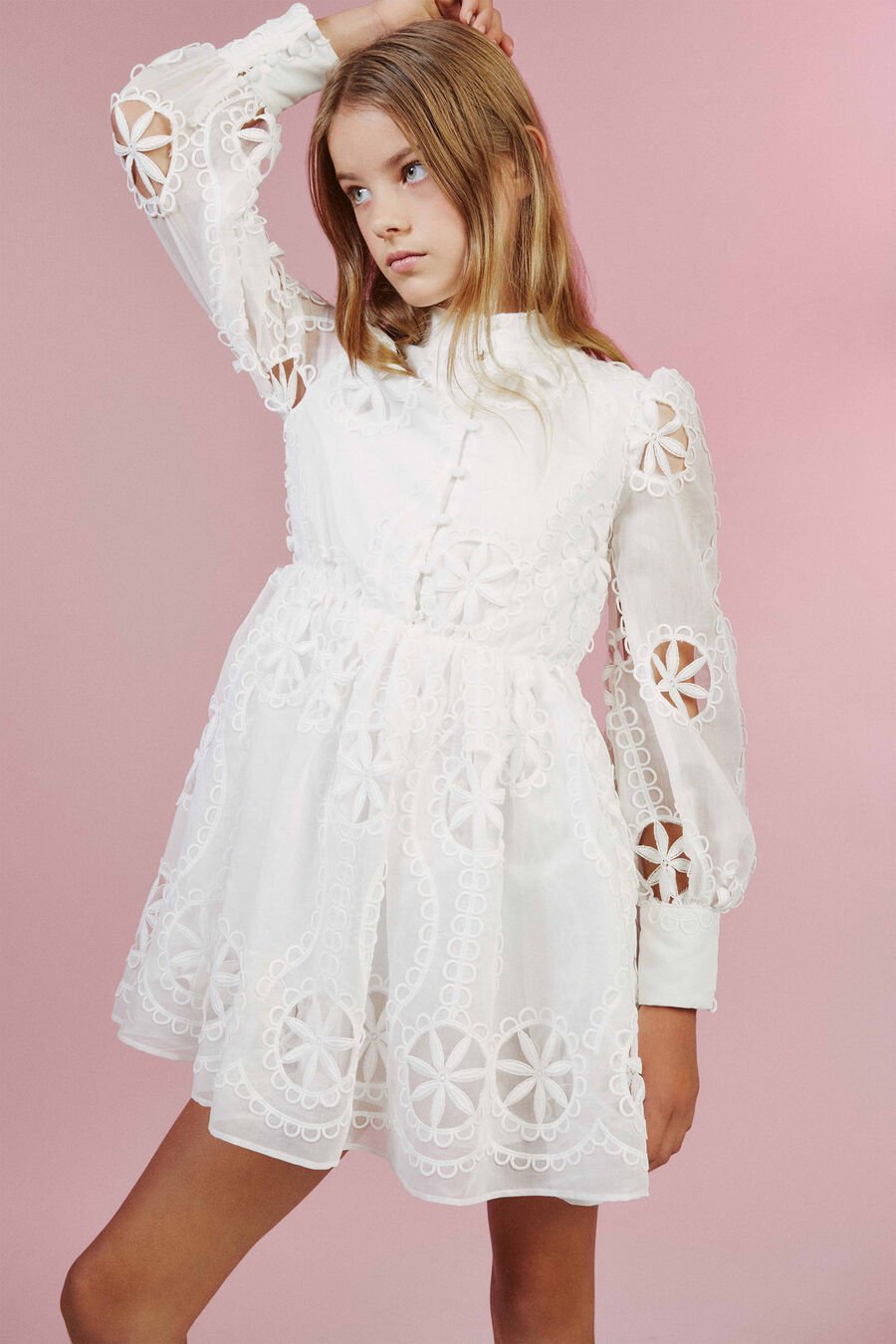 FIRA FLORAL BRODERIE DRESS in colour ORCHIDWHT