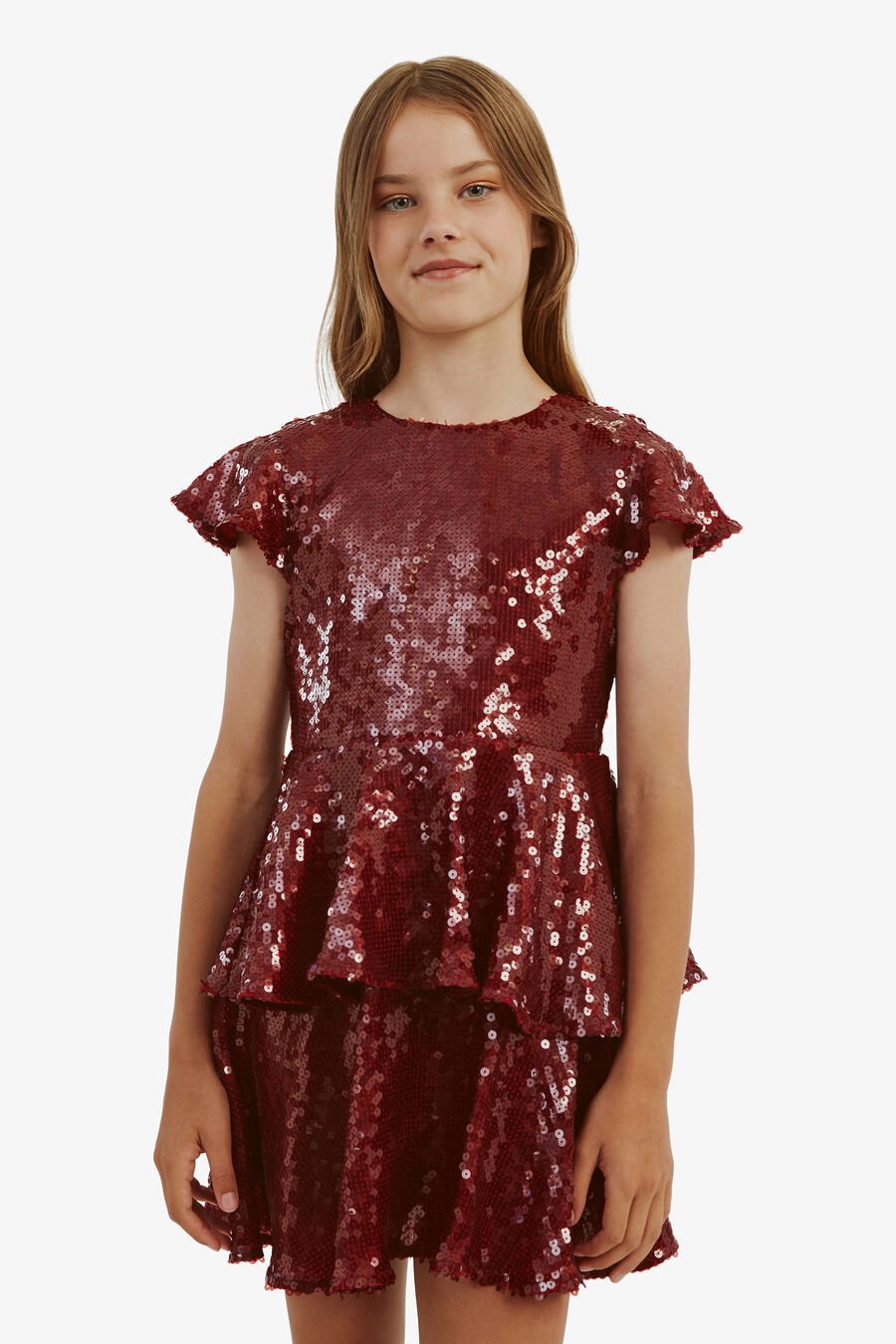 MINDIE SEQUIN DRESS in colour BURGUNDY