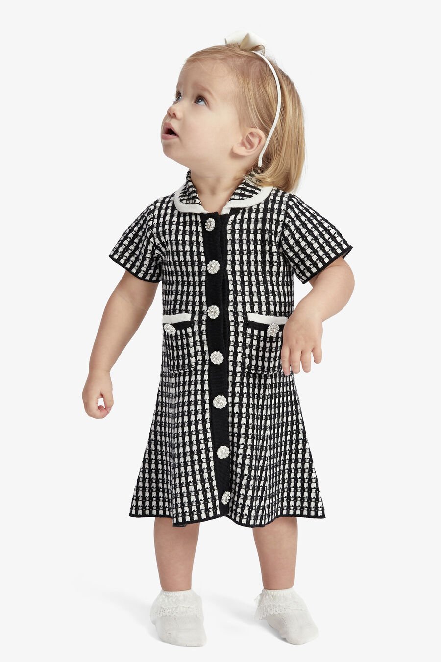 GINGHAM KNIT DRESS in colour Black & White