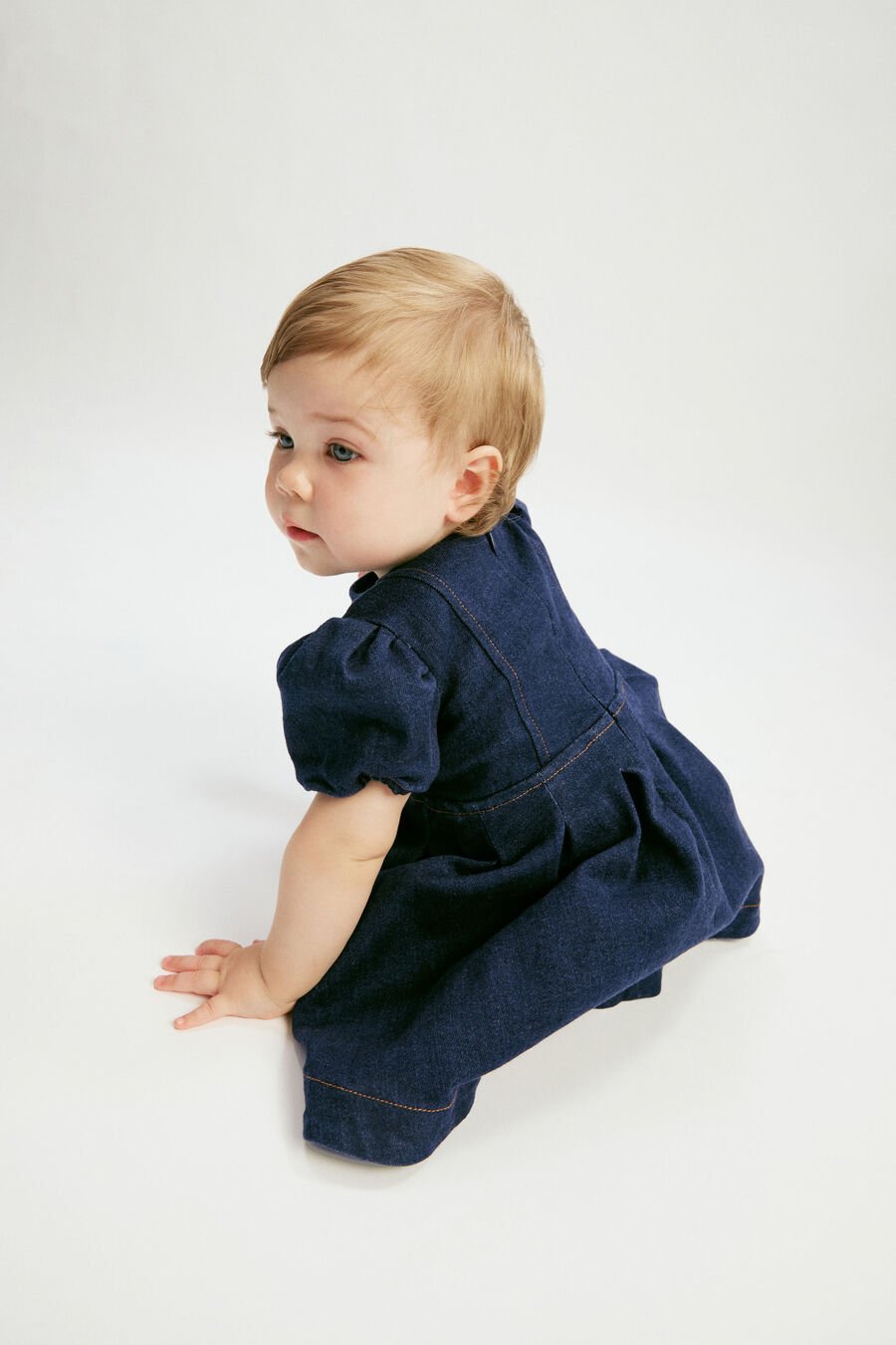PLEAT DENIM MINI DRESS in colour DARKDENIM