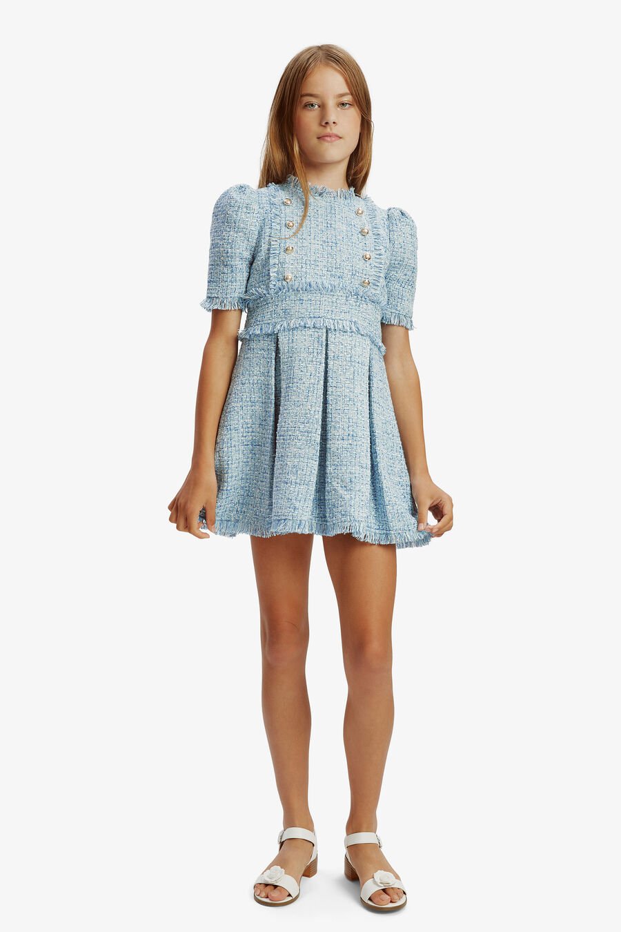 BRIELLE BOUCLE DRESS in colour BLUE MIST