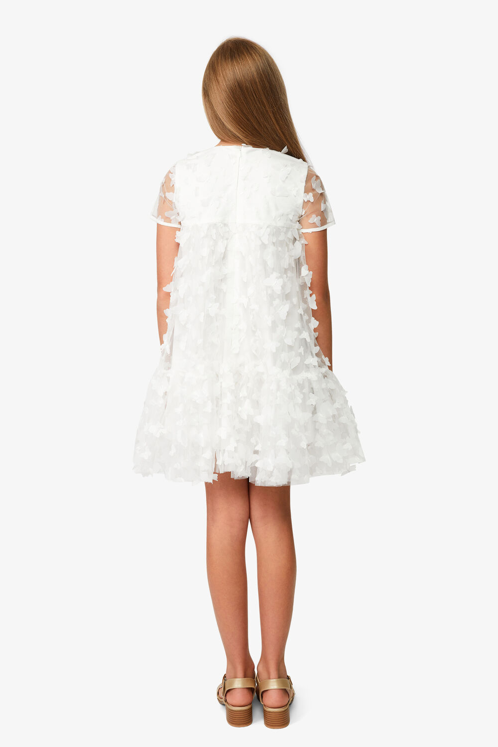 GIRLS BUTTERFLY TIERED DRESS in colour CLOUD DANCER