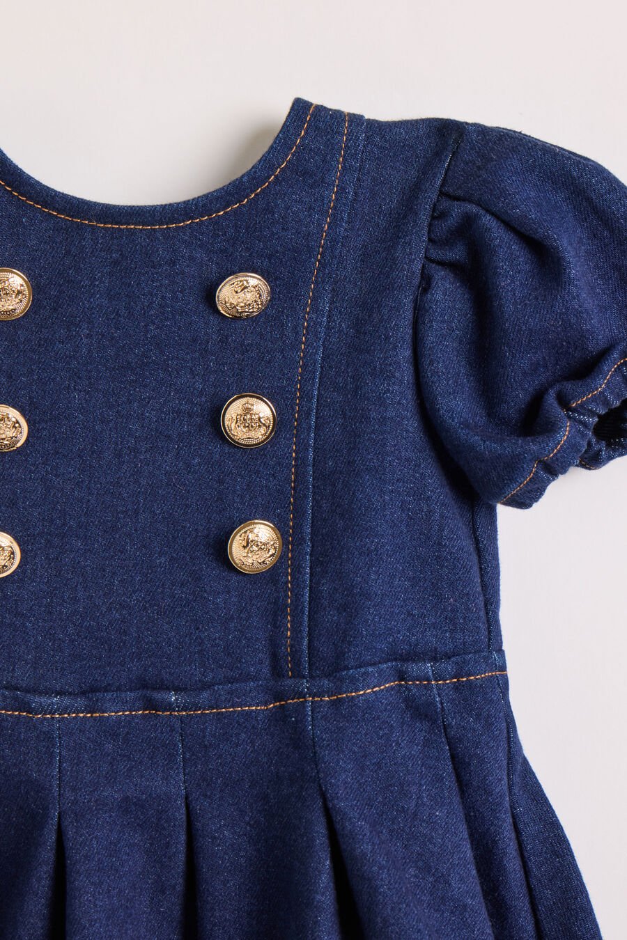 PLEAT DENIM MINI DRESS in colour DARKDENIM