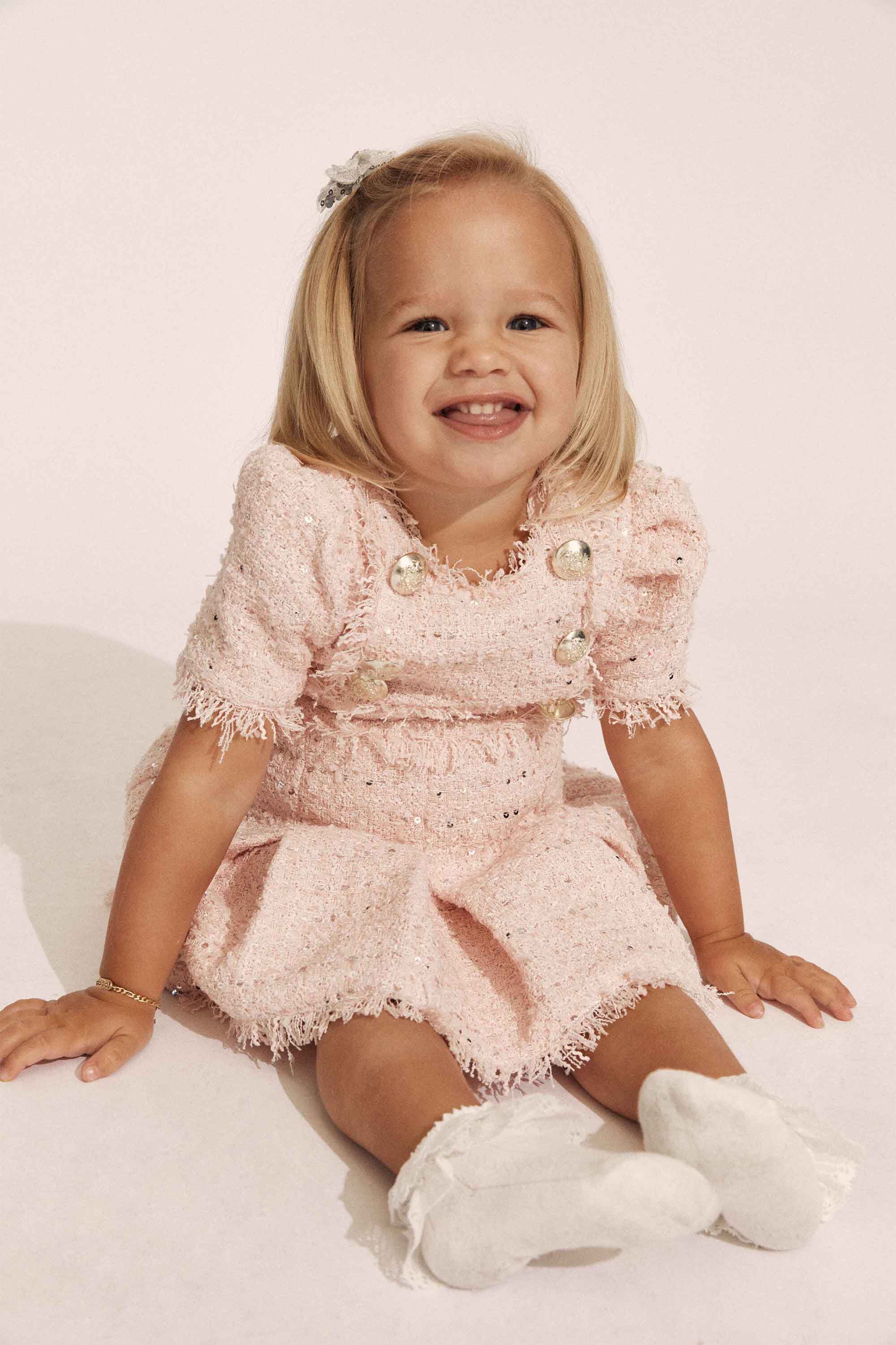 Baby Riley Boucle Dress In Pink | Bardot Junior