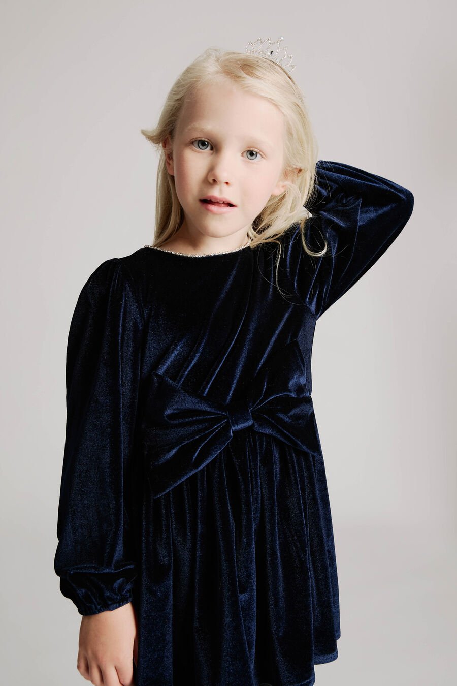 ASHLYN VELOUR MINI DRESS in colour NAVY