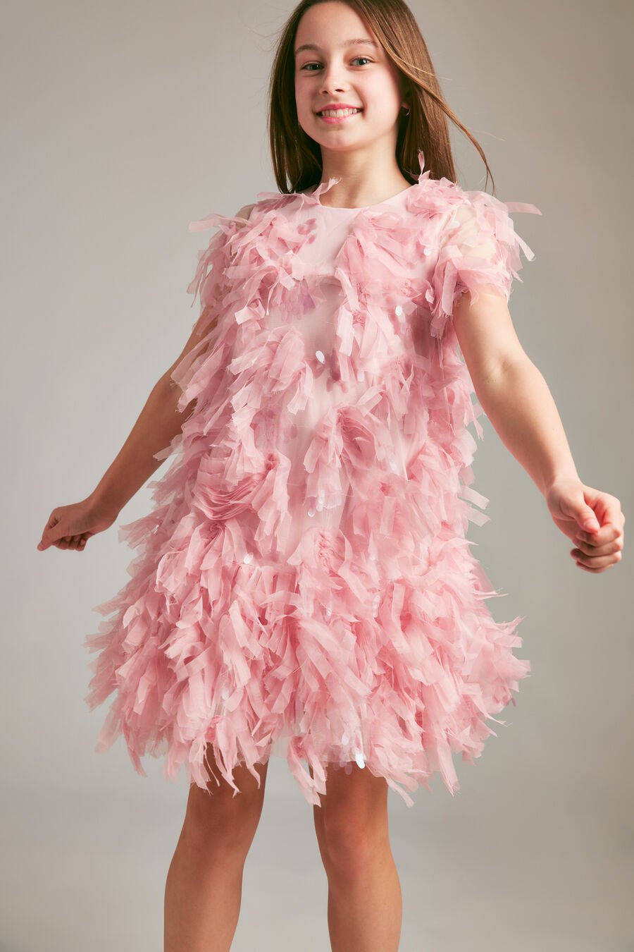 MALLORY TIERED DRESS in colour PETAL PINK