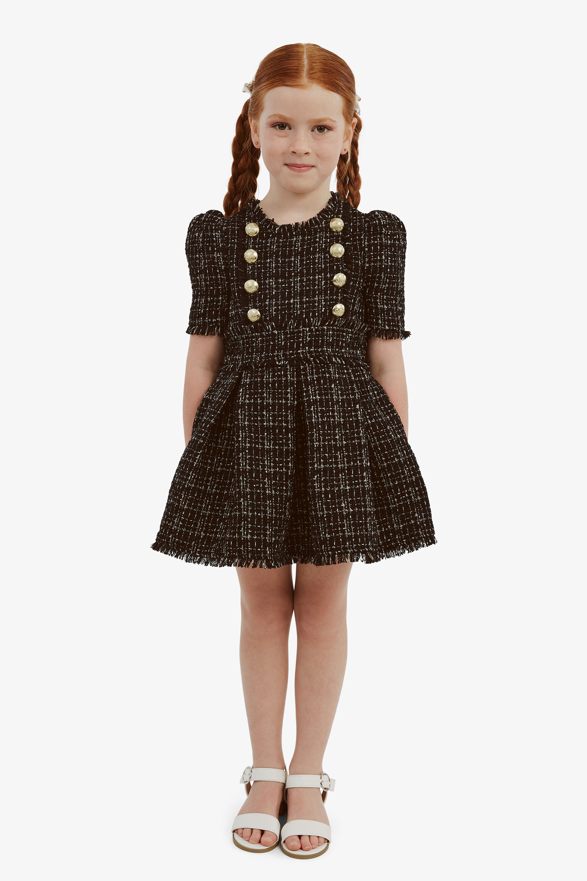 Girls Brielle Boucle Dress In Black Sparkle Bardot Junior