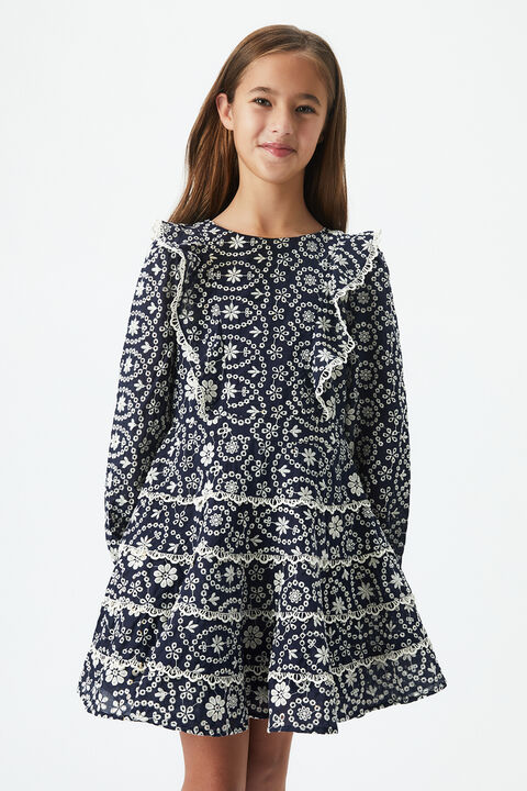 Girls SADIE BRODERIE DRESS in colour BLACK IRIS