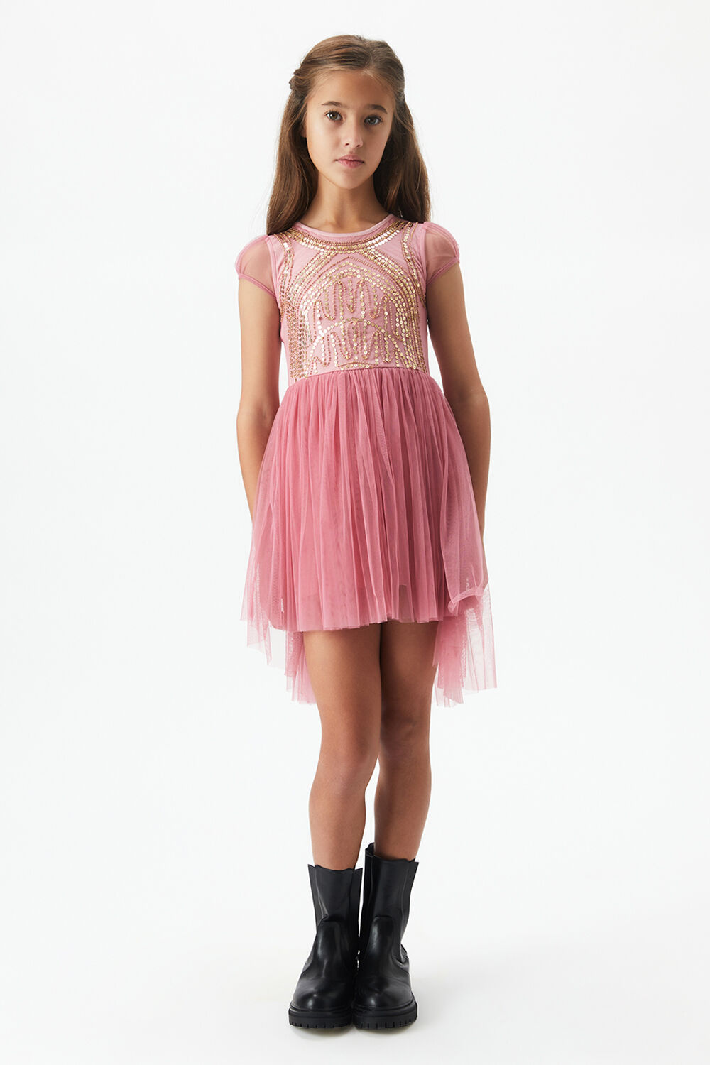 GIRLS TAYLOR SEQUIN DRESS in colour PETAL PINK