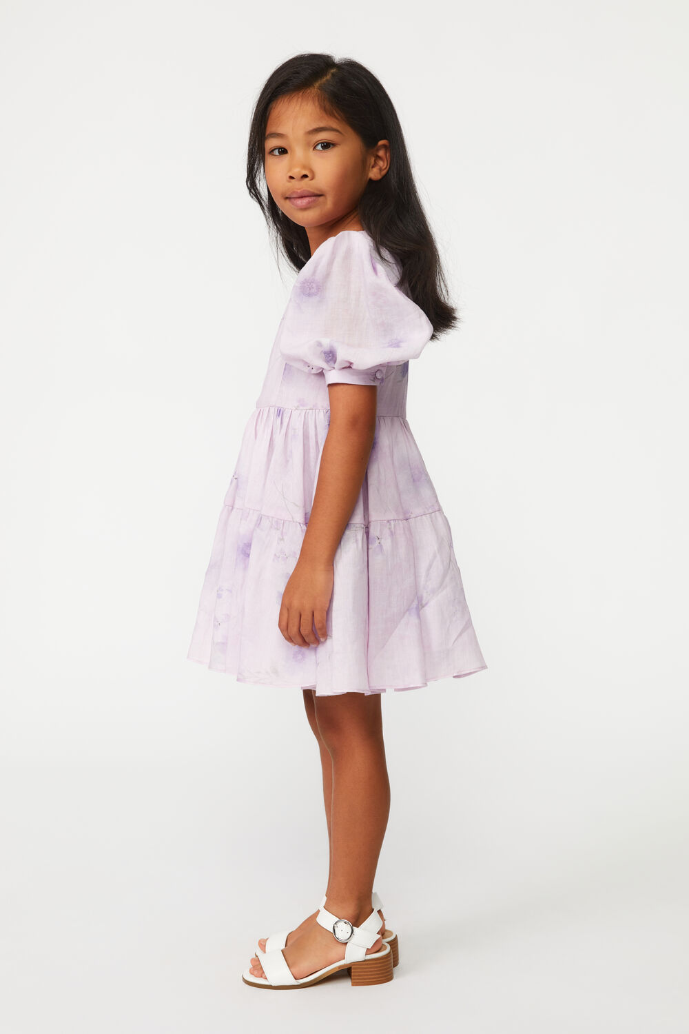 GIRLS FLORA TIERED MINI DRESS in colour PETAL PINK