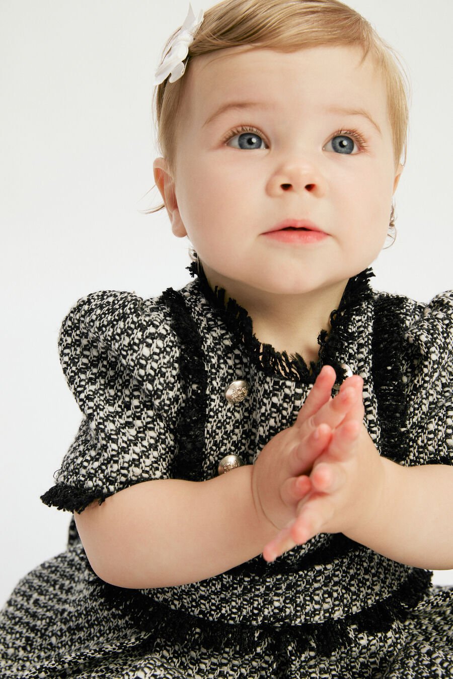 DELFINA BOUCLE DRESS in colour Black & White