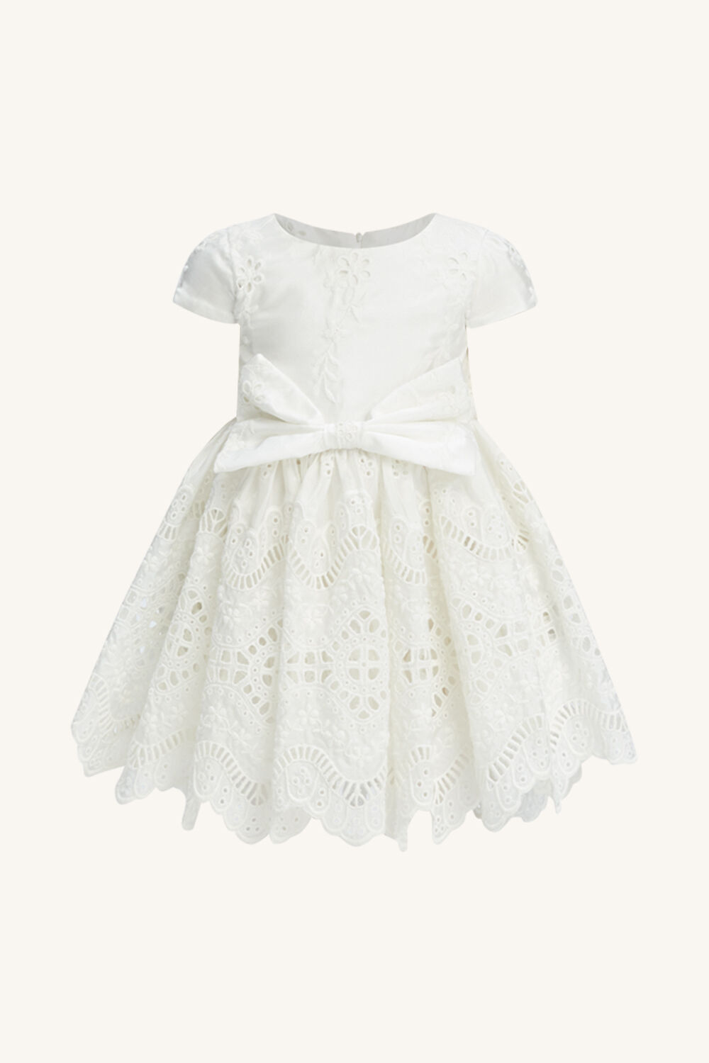 BABY GIRL CHARLOTTE MINI BOW DRESS in colour CLOUD DANCER