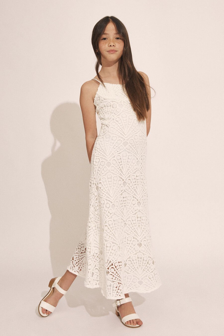 ANDREA CROCHET MIDI DRESS in colour White