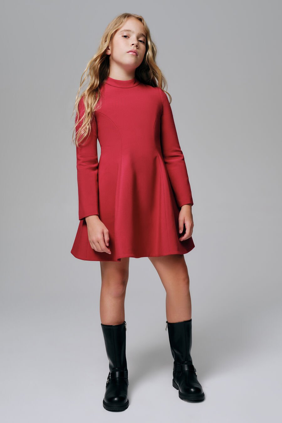 ZOE LONG SLEEVE MINI DRESS in colour Burgundy