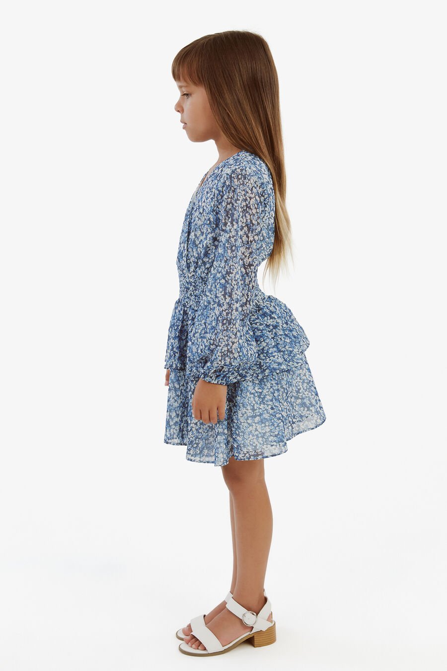 BELLA FLORAL SHIRRED DRESS in colour Blue Floral