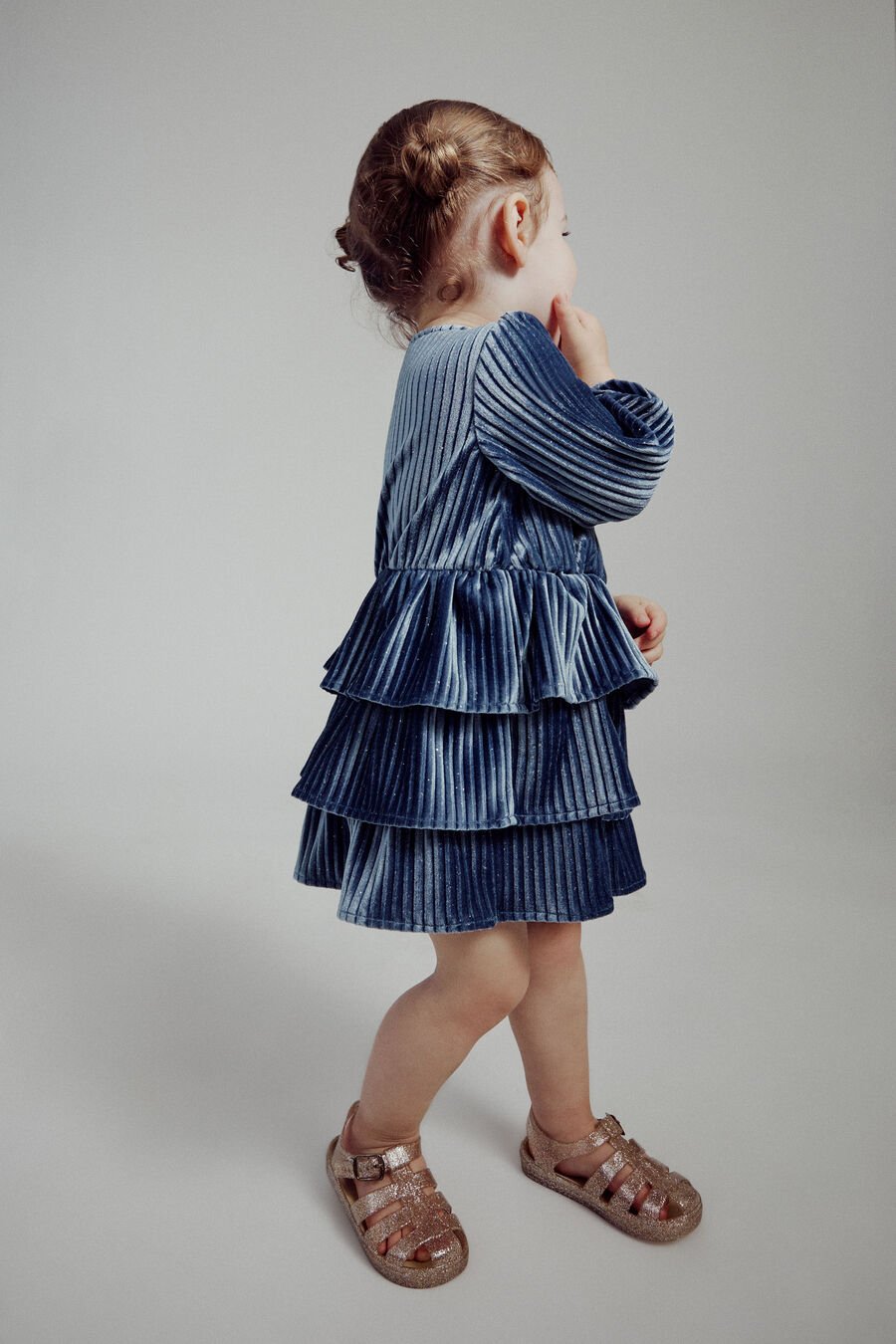 RADIANCE VELOUR MINI DRESS in colour STEEL BLUE