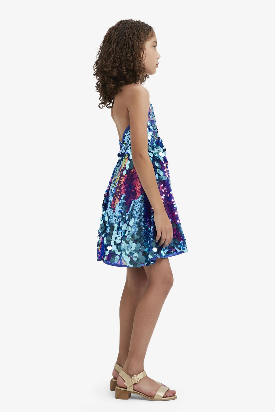 SEQUIN HALTER DRESS in colour CERULEAN