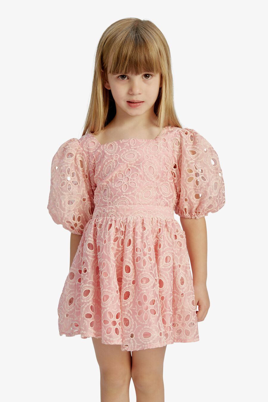 MARGO BRODERIE MINI DRESS in colour BLISS PINK
