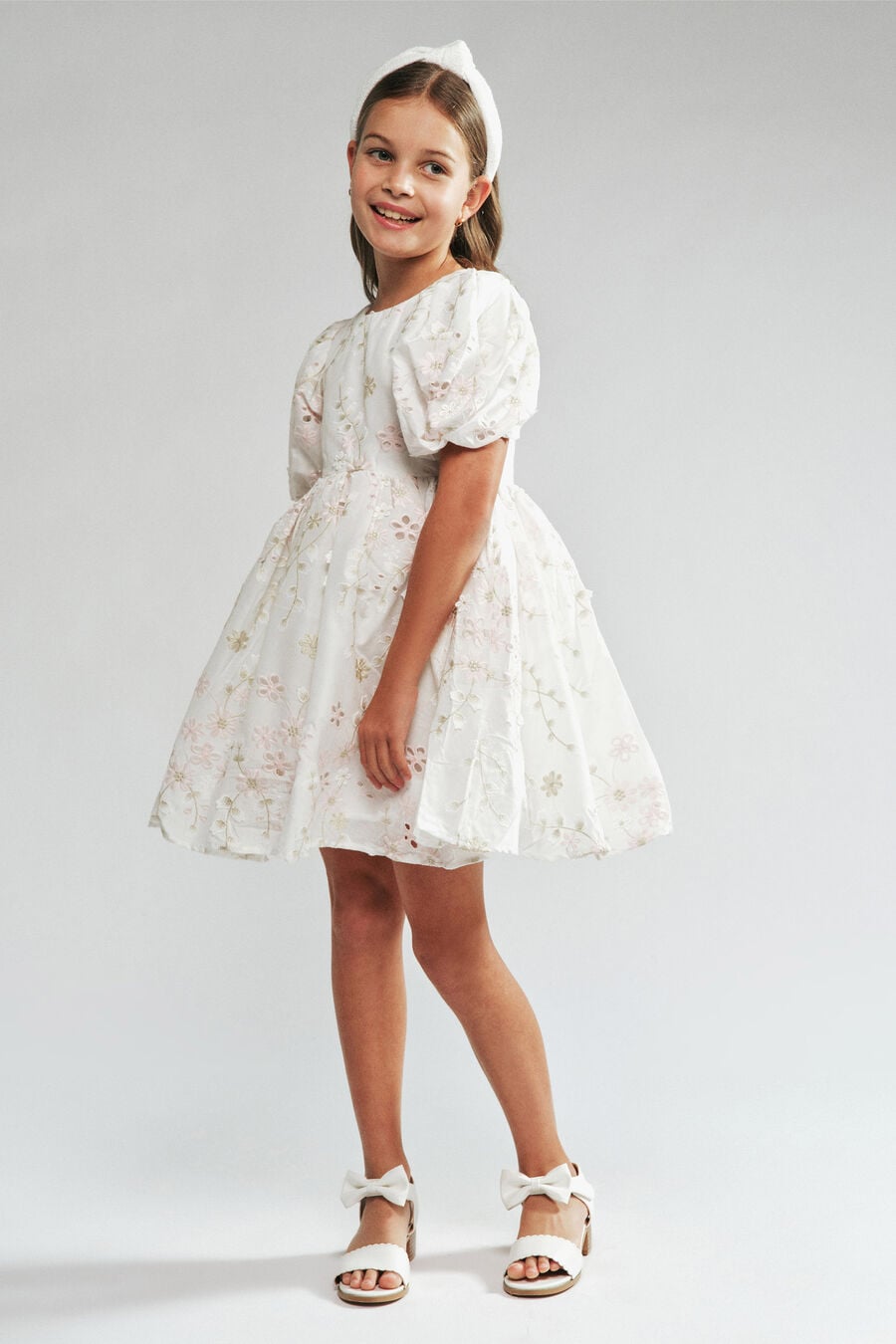 Girls Embroidered Poof Mini Dress