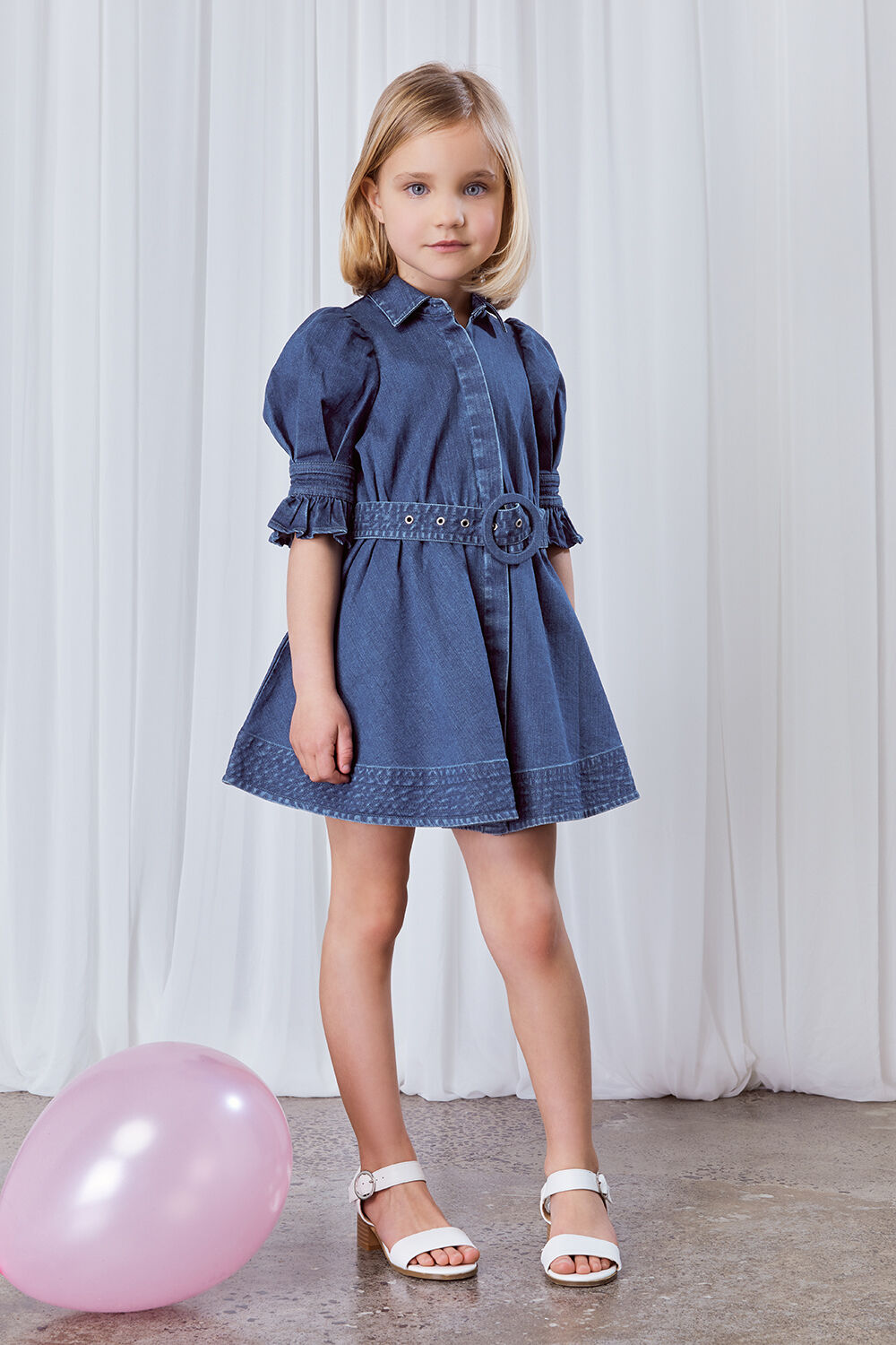 Girls Stella Denim Dress In Vintage Bardot Junior