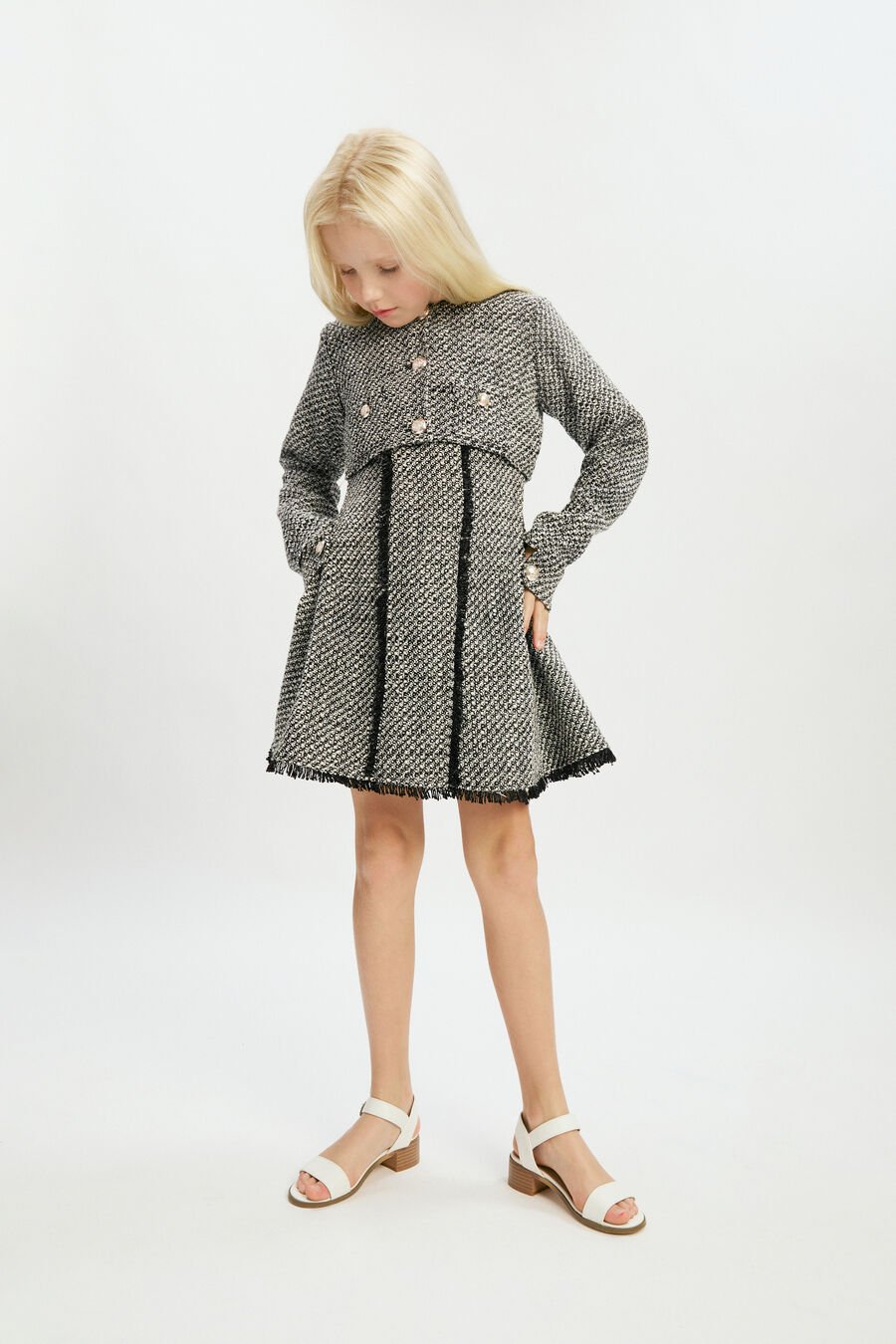 SADIE BOUCLE CROP JACKET in colour BLACK