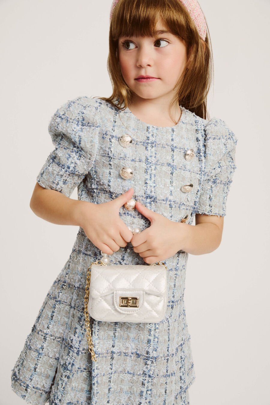 INES BOUCLE DRESS in colour Blue